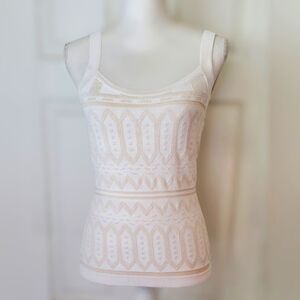 White House Black Market Sleeveless White Cream Geometric Sweater TankTop Size S